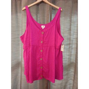 Nwt Women's Terra & Sky Linen/Rayon Pink Button Tank Top Shirt Size 4XL